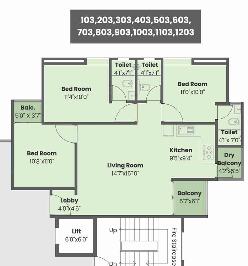 Floor plan of 3 BHK 925 Sq. Ft. Apartment in Sentosa Ekam, Pune