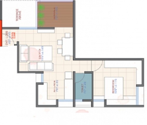 Floor plan of 1 BHK 511 Sq. Ft. Apartment in SES Bageshree, Pune
