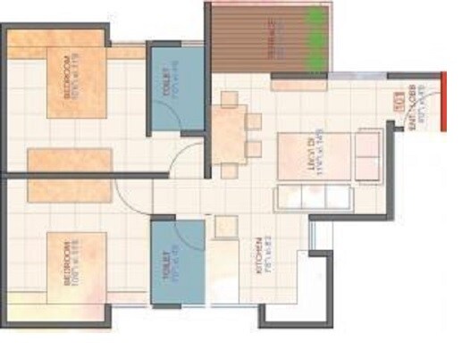 Floor plan of 2 BHK 668 Sq. Ft. Apartment in SES Bageshree, Pune