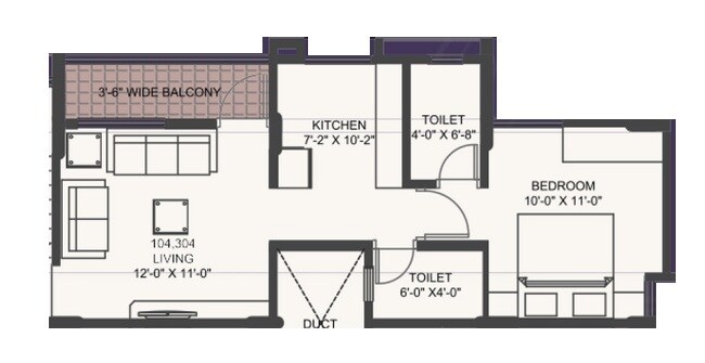 Floor plan of 1 BHK 413 Sq. Ft. Apartment in Seven Forest View, Pune