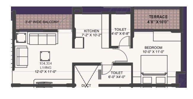 Floor plan of 1 BHK 451 Sq. Ft. Apartment in Seven Forest View, Pune