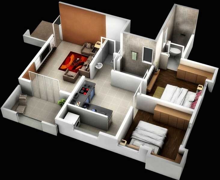 Floor plan of 2 BHK 807 Sq. Ft. Apartment in SG Toran Sparsh, Pune