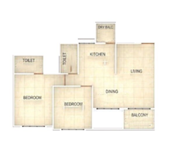 Floor plan of 2 BHK 666 Sq. Ft. Apartment in Shagun Perfect 10, Pune