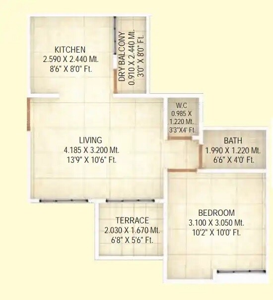 Floor plan of 1 BHK 314 Sq. Ft. Apartment in Shagun Sunshine Hills, Pune