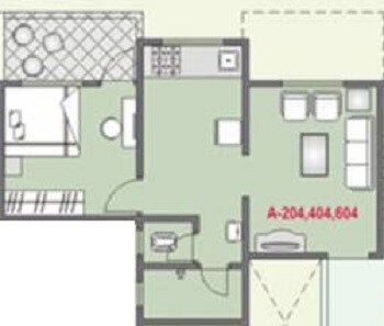 Floor plan of 1 BHK 385 Sq. Ft. Apartment in Shah C Building KK Shreeram, Pune