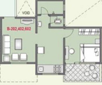 Floor plan of 1 BHK 444 Sq. Ft. Apartment in Shah C Building KK Shreeram, Pune