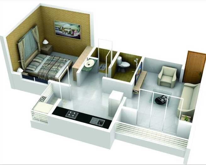 Floor plan of 1 BHK 550 Sq. Ft. Apartment in Shailesh Pride Regency, Pune