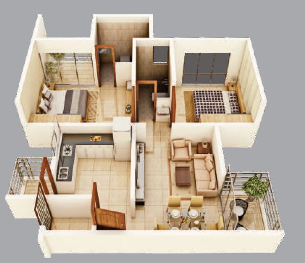 Floor plan of 2 BHK 411 Sq. Ft. Apartment in Shailesh Riddhi Siddhi, Pune