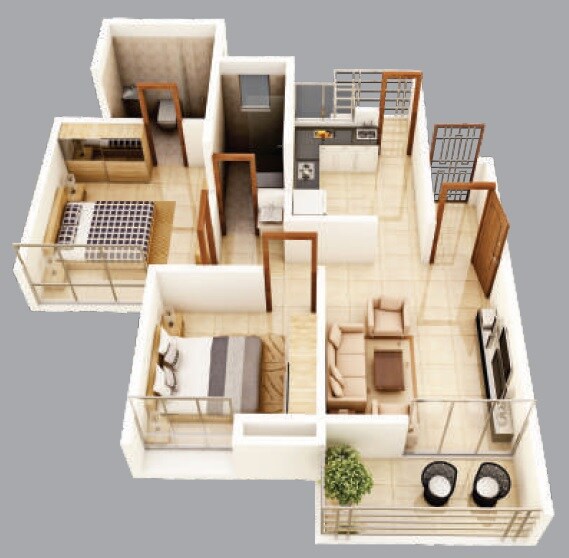 Floor plan of 2 BHK 438 Sq. Ft. Apartment in Shailesh Riddhi Siddhi, Pune
