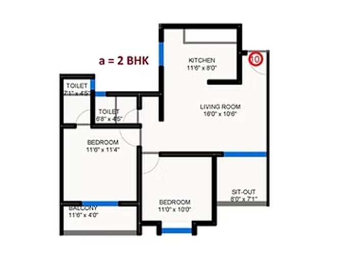Floor plan of 2 BHK 794 Sq. Ft. Apartment in Shakuntal Dwarka Blue Water, Pune