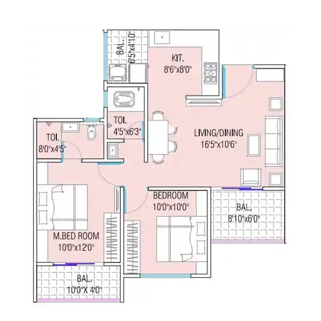 Floor plan of 2 BHK 754 Sq. Ft. Apartment in Shakuntal Forestia Apartment, Pune