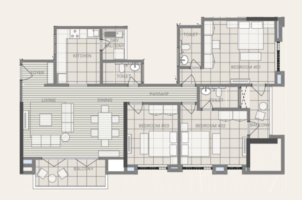 Floor plan of 3 BHK 1331 Sq. Ft. Apartment in Shaliggram Advay Homes, Pune