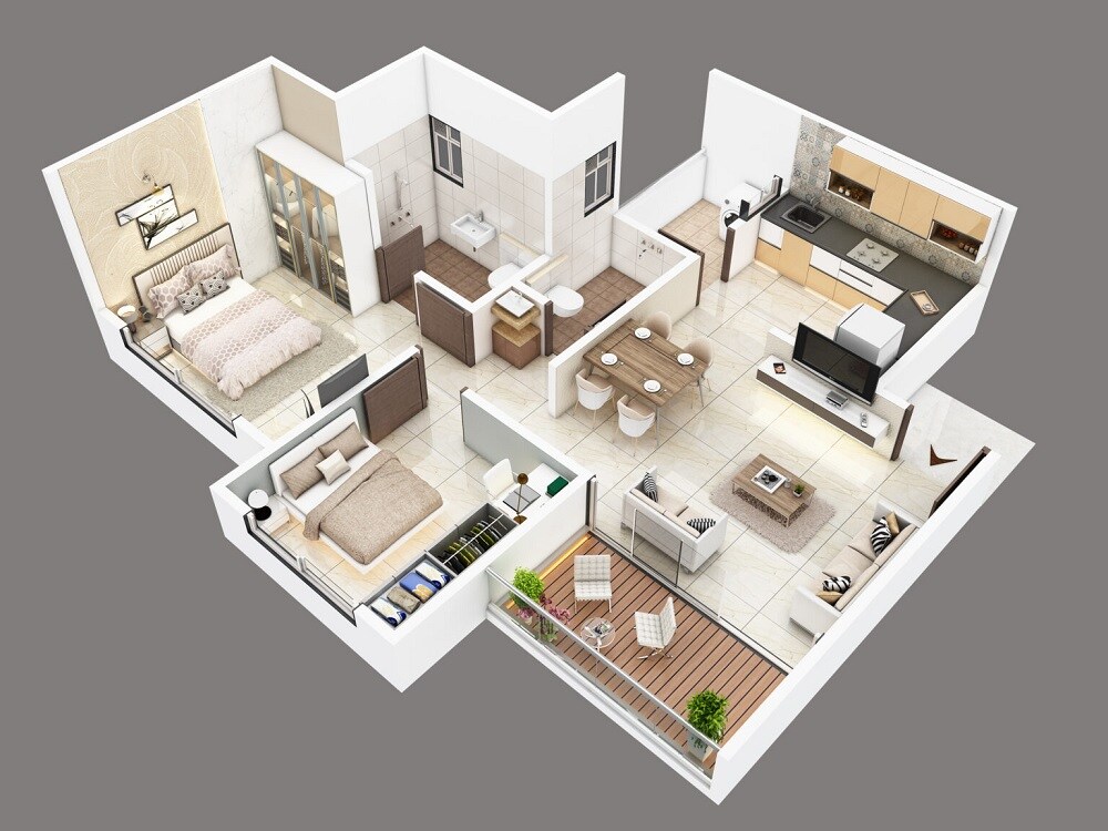 Floor plan of 2 BHK 631 Sq. Ft. Apartment in Shaligram Pavillia, Pune