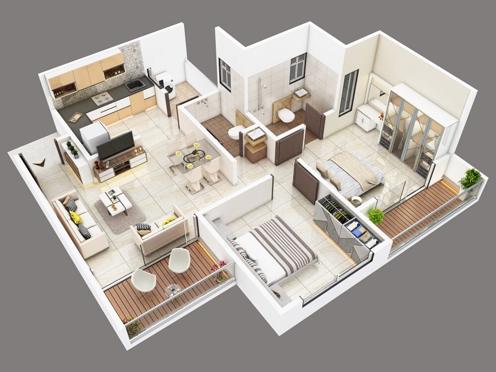 Floor plan of 2 BHK 691 Sq. Ft. Apartment in Shaligram Pavillia, Pune