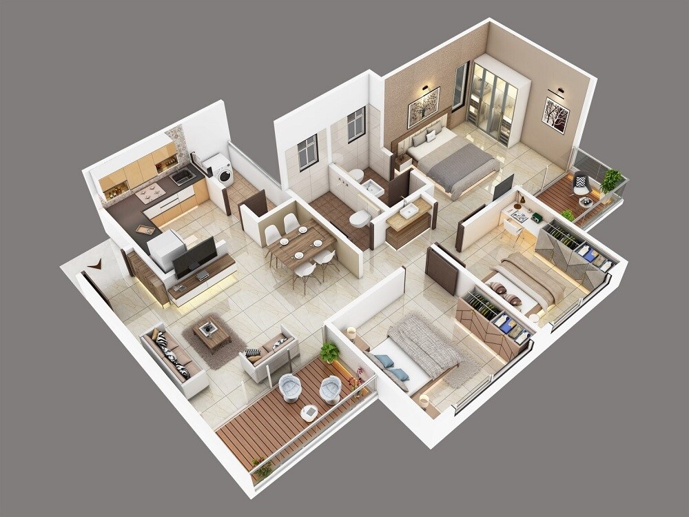 Floor plan of 3 BHK 833 Sq. Ft. Apartment in Shaligram Pavillia, Pune