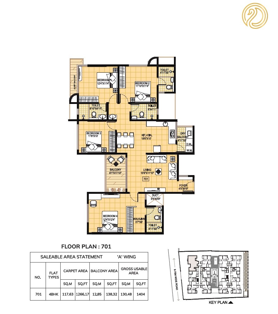 Floor plan of 4 BHK 1404 Sq. Ft. Apartment in Shangrila Heights, Pune