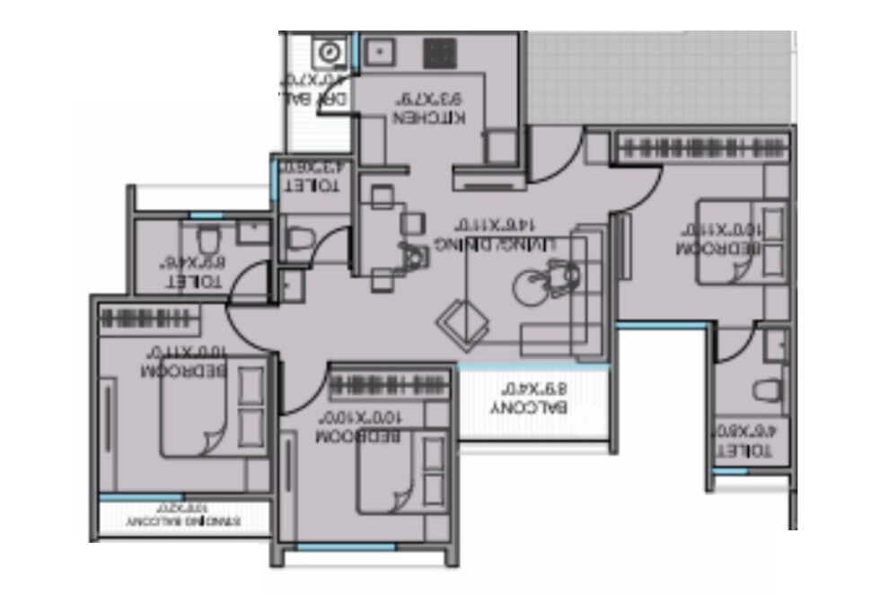 Floor plan of 3 BHK 705 Sq. Ft. Apartment in Shankeshwar Citadel, Pune