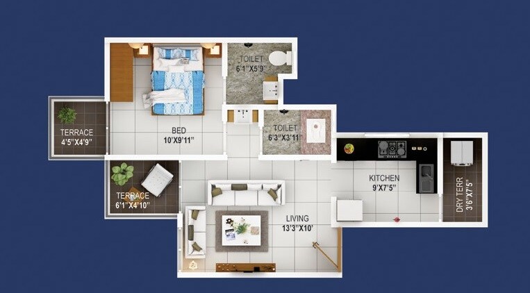 Floor plan of 1 BHK 328 Sq. Ft. Apartment in Shankeshwar Royale, Pune