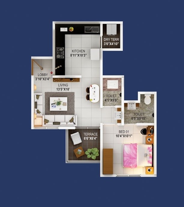 Floor plan of 1 BHK 426 Sq. Ft. Apartment in Shankeshwar Royale, Pune