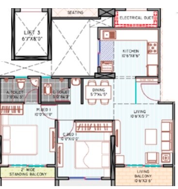 Floor plan of 2 BHK 790 Sq. Ft. Apartment in Shankeshwar Vithuchandra Skye, Pune