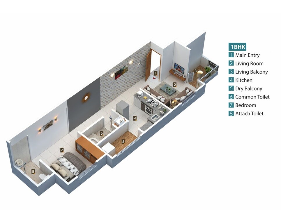 Floor plan of 1 BHK 271 Sq. Ft. Apartment in Shankeshwar Wisdom, Pune