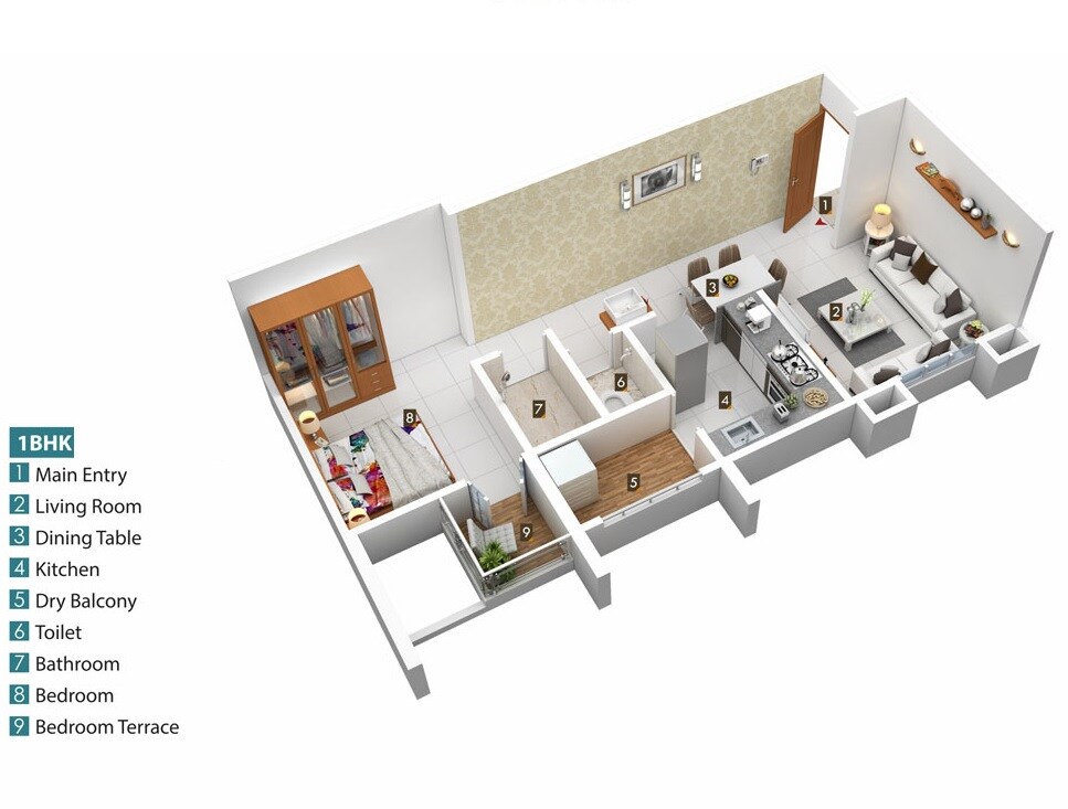 Floor plan of 1 BHK 394 Sq. Ft. Apartment in Shankeshwar Wisdom, Pune