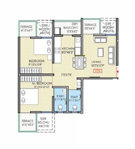 Floor plan of 2 BHK 466 Sq. Ft. Apartment in Shankeshwar Wisdom, Pune