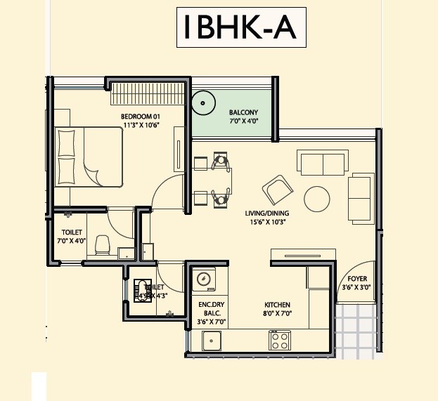 Floor plan of 1 BHK 485 Sq. Ft. Apartment in Shankeshwar World, Pune