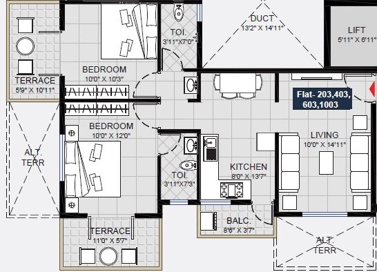 Floor plan of 2 BHK 745 Sq. Ft. Apartment in Shantai Divine Bliss, Pune