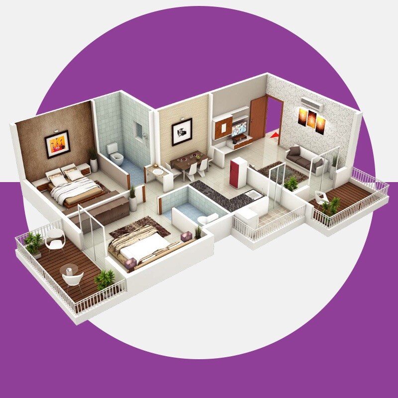 Floor plan of 2 BHK 783 Sq. Ft. Apartment in Shantai Divine Bliss, Pune