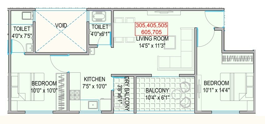 2 BHK 636 Sq. Ft. Apartment