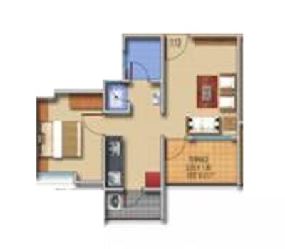 Floor plan of 1 BHK 386 Sq. Ft. Apartment in Shantama Narayans Octave, Pune