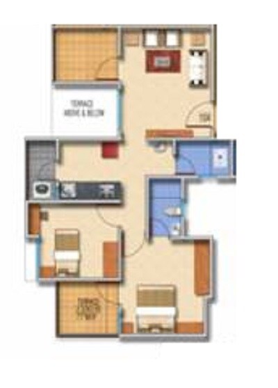 Floor plan of 2 BHK 515 Sq. Ft. Apartment in Shantama Narayans Octave, Pune