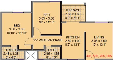 Floor plan of 2 BHK 532 Sq. Ft. Apartment in Shanti Elixir, Pune
