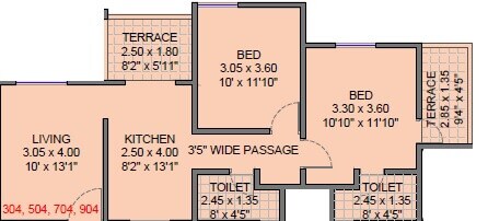 Floor plan of 2 BHK 528 Sq. Ft. Apartment in Shanti Elixir, Pune