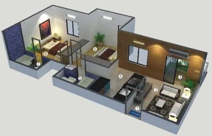 Floor plan of 2 BHK 560 Sq. Ft. Apartment in Shanti Elixir, Pune
