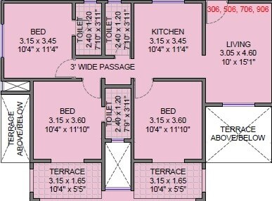 Floor plan of 3 BHK 683 Sq. Ft. Apartment in Shanti Elixir, Pune