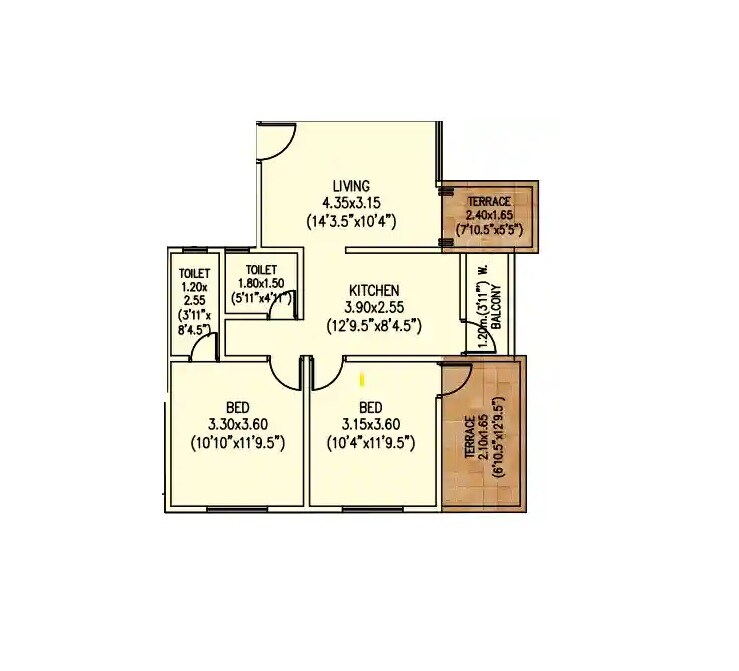 Floor plan of 2 BHK 567 Sq. Ft. Apartment in Shanti Sentosa Serene, Pune