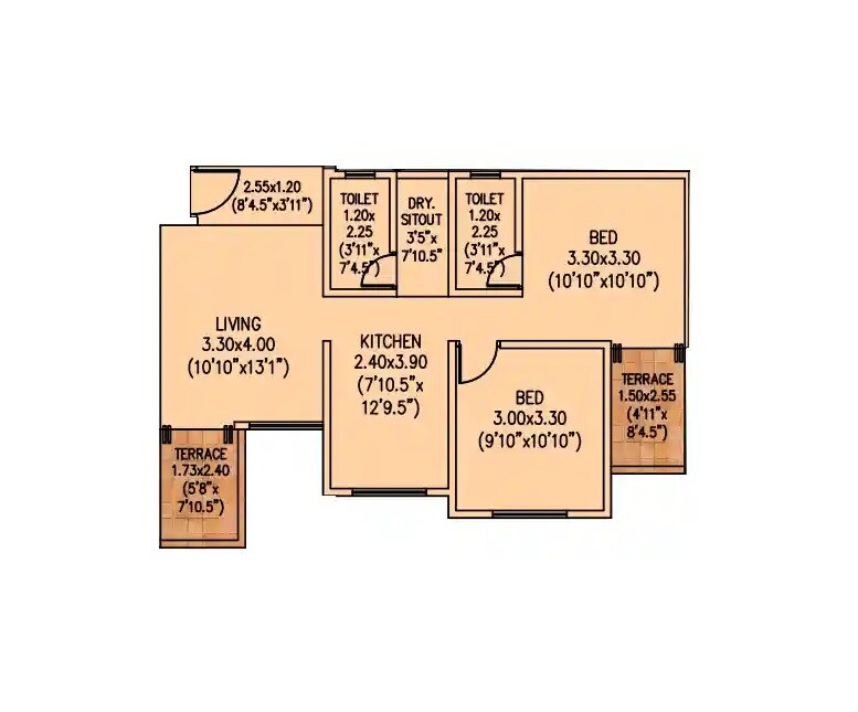Floor plan of 2 BHK 609 Sq. Ft. Apartment in Shanti Sentosa Serene, Pune