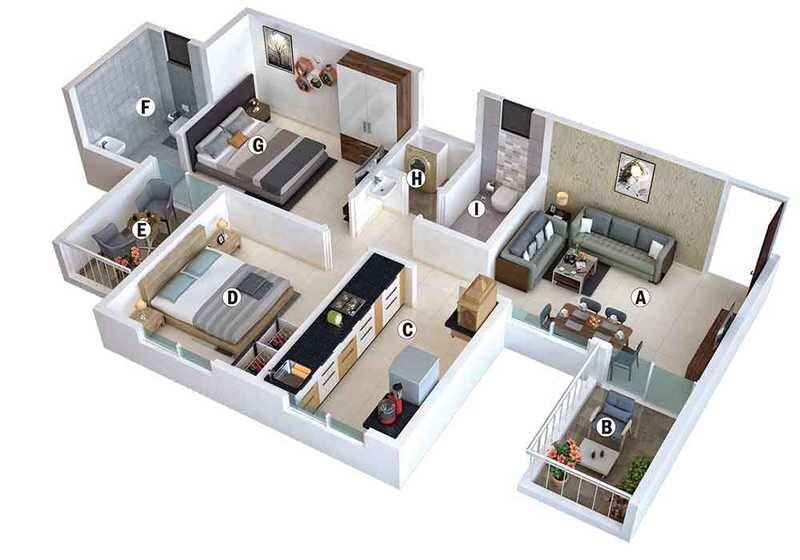 Floor plan of 2 BHK 631 Sq. Ft. Apartment in Shanti Sentosa Serene, Pune