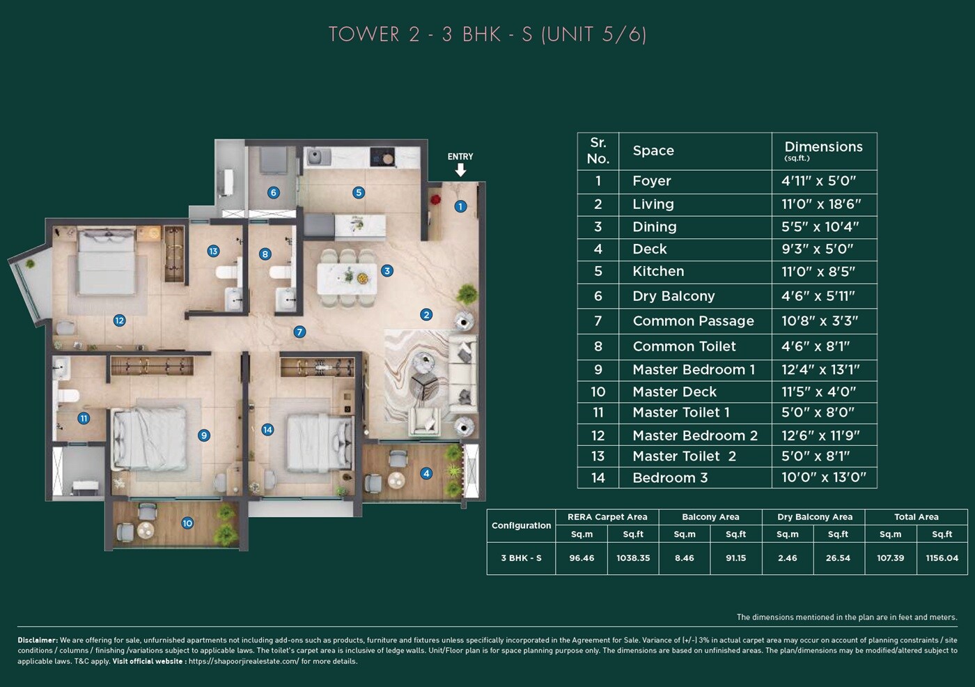 3 BHK 1156 Sq. Ft. Apartment