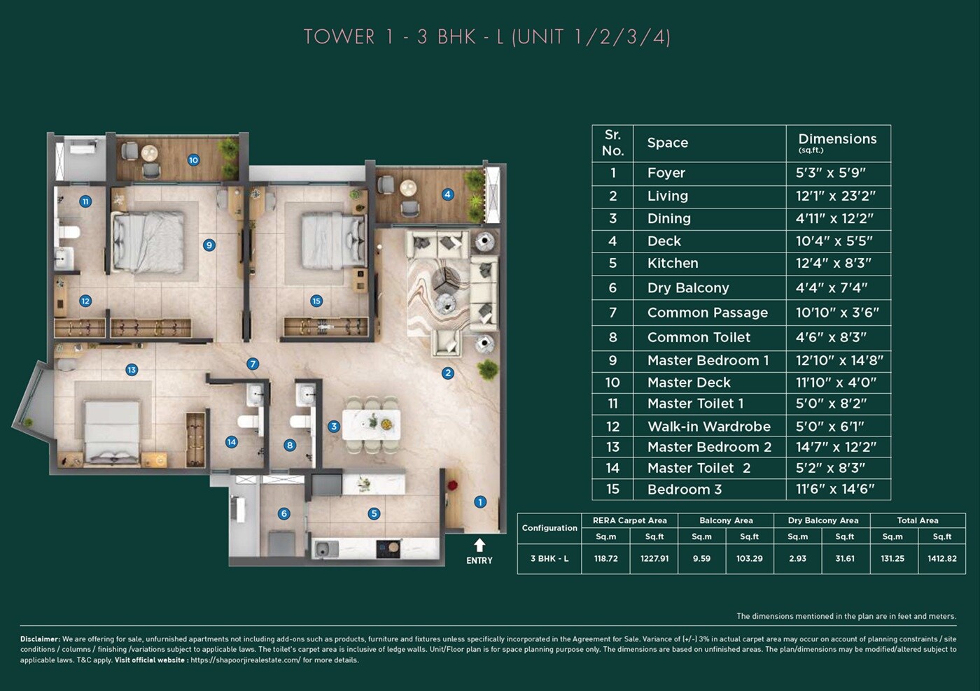3 BHK 1412 Sq. Ft. Apartment