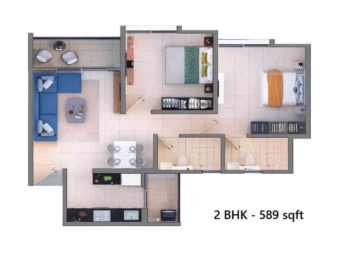 2 BHK 589 Sq. Ft. Apartment