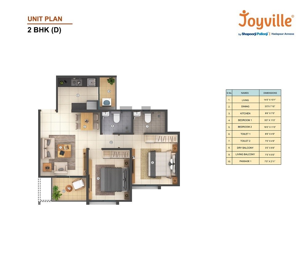 2 BHK 669 Sq. Ft. Apartment