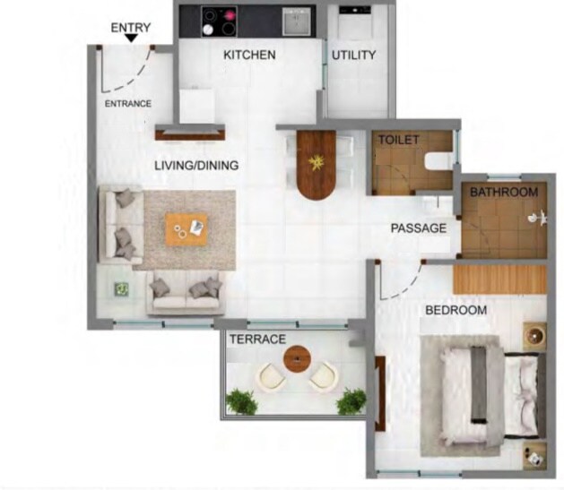 Floor plan of 1 BHK 414 Sq. Ft. Apartment in Shapoorji Pallonji Joyville Hinjewadi Phase 2, Pune