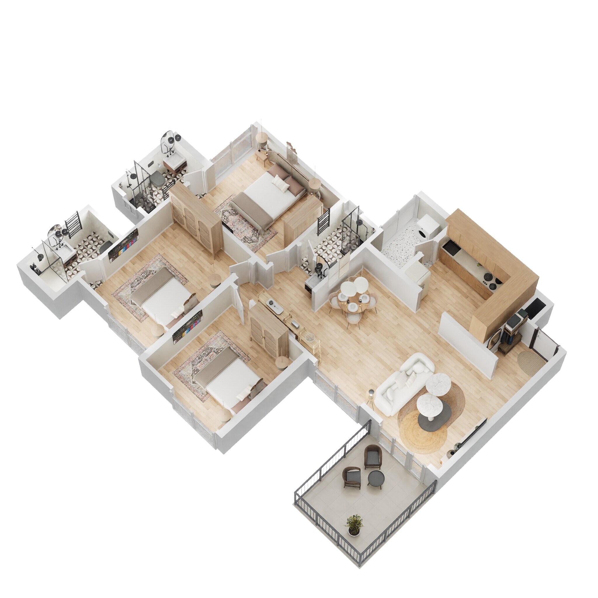 Floor plan of 3 BHK 635 Sq. Ft. Apartment in Shapoorji Pallonji Joyville Hinjawadi Phase 6, Pune