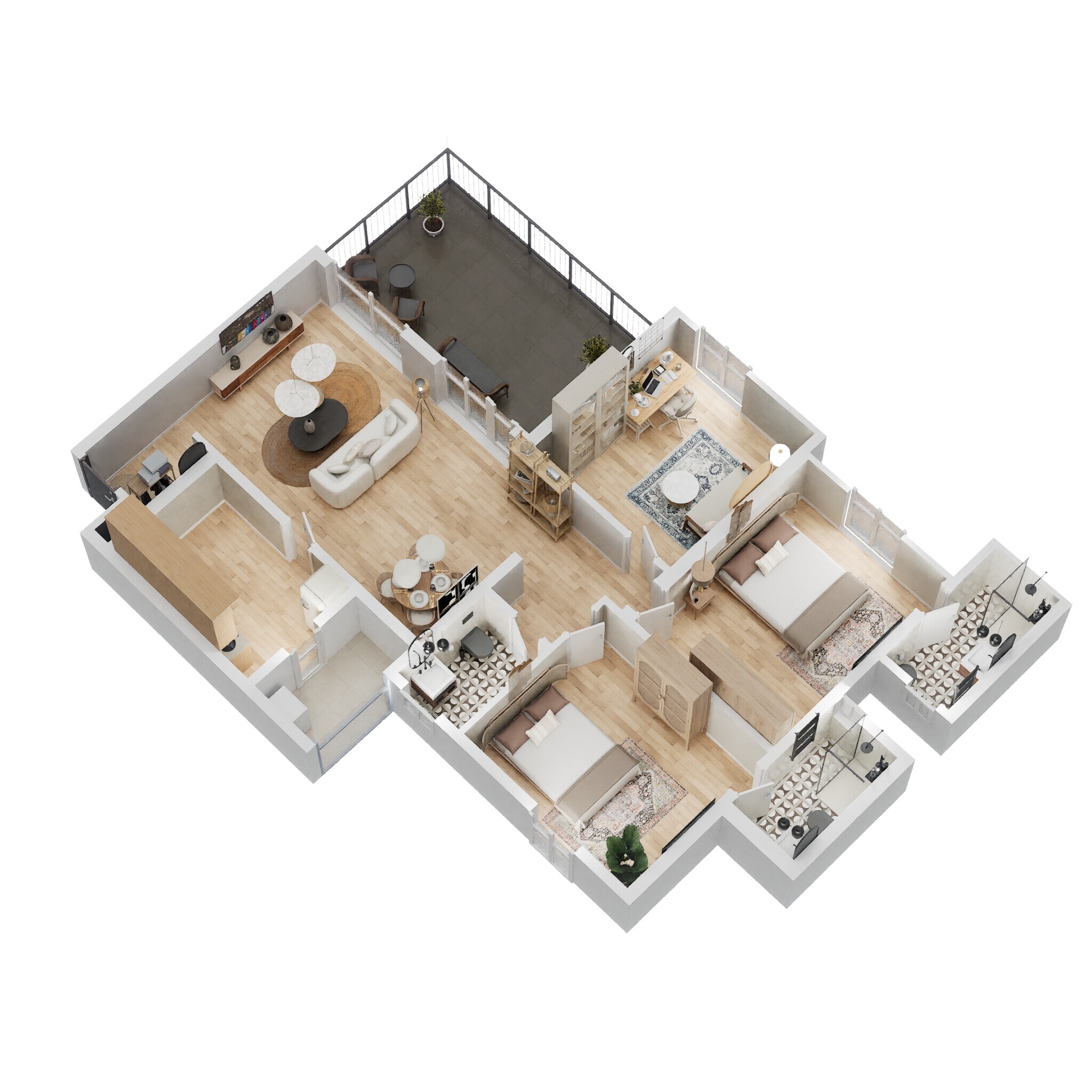 Floor plan of 3 BHK 639 Sq. Ft. Apartment in Shapoorji Pallonji Joyville Hinjawadi Phase 6, Pune