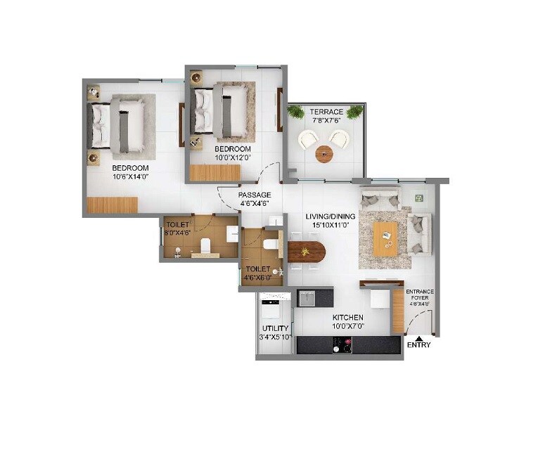  2 BHK Apartment at Shapoorji Pallonji Joyville Hinjewadi Phase 2, Hinjewadi – for Rent