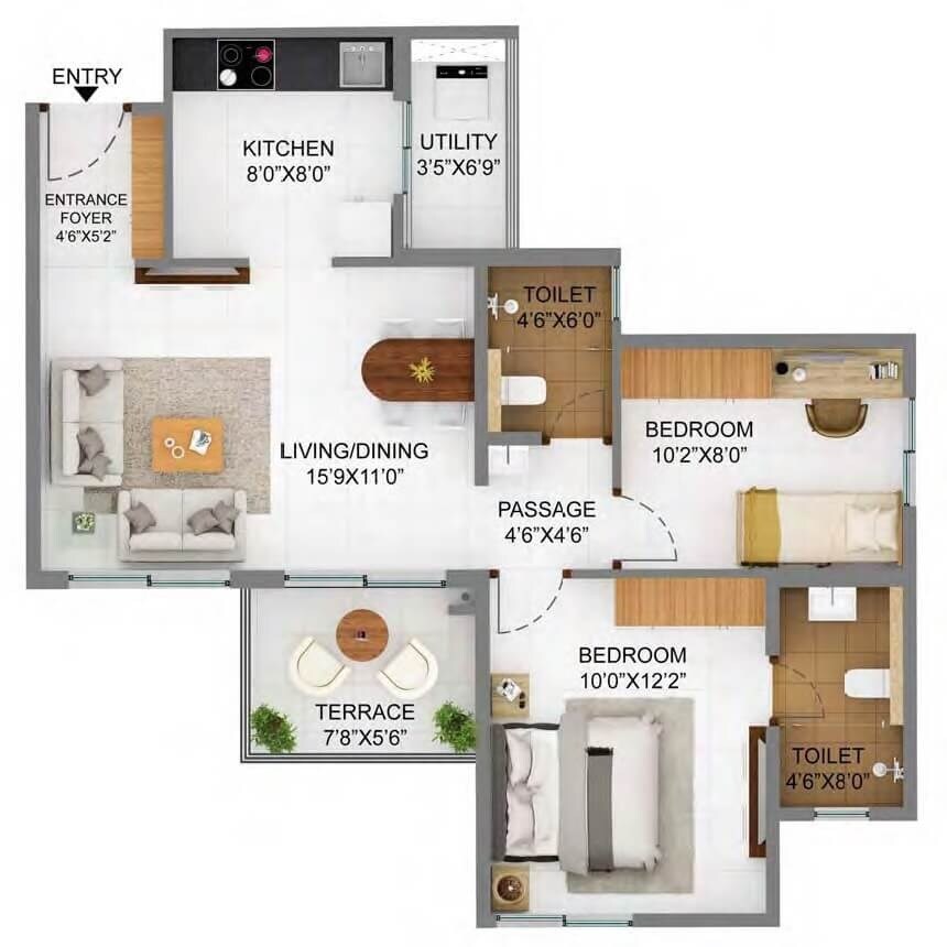 2 BHK 517 Sq. Ft. Apartment