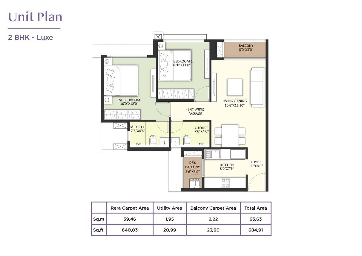2 BHK 685 Sq. Ft. Apartment